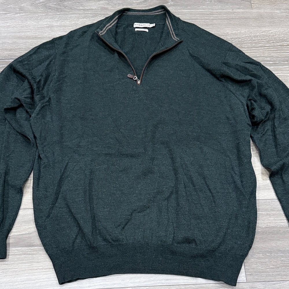 Peter Millar Men’s XXL Dark Green Quarter-Zip Sweater, 100% merino wool